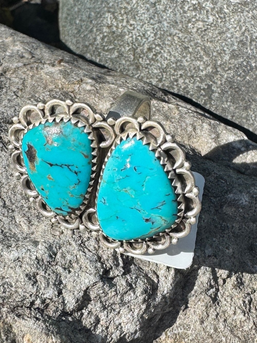 Sterling Silver Turquoise Double Stone Statement Ring - Blue